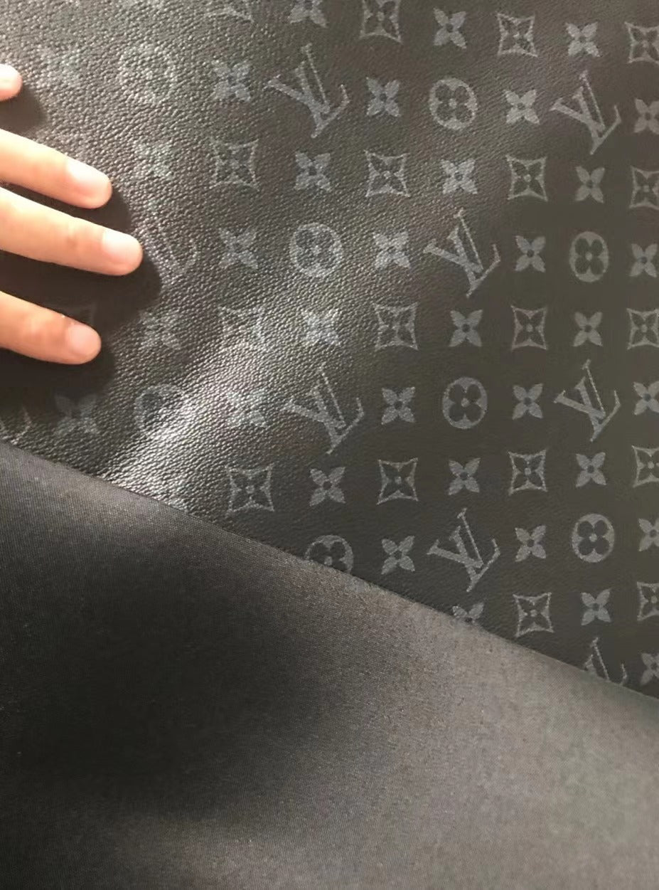 Classic Black Grey Lv Leather Fabric For Bags Handmade Custom